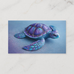 Carte De Visite Tortue de mer fantastique en bleu et violet, paisi