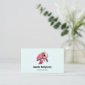 Carte De Visite Tortue de mer rose Whimsical & mignon (Debout devant)