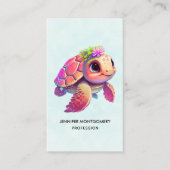 Carte De Visite Tortue de mer rose Whimsical & mignon (Devant)