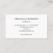 Carte De Visite Total blanc | Élégante écriture classique Cursive (Dos)