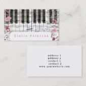 Carte De Visite touches de pianiste et fleurs d'aquarelle rose (Devant / Derrière)