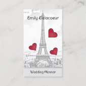 Carte De Visite Tour Eiffel vintage - Coeurs rouges (Devant)