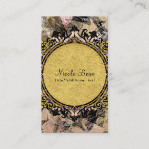 Carte De Visite Tourbillon Abstrait Rose Noir & Or Art Glam Grunge