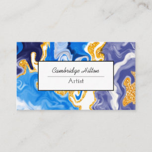 Carte De Visite Tourbillons abstraits bleus et or Art fluide