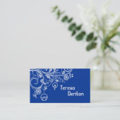 Carte De Visite Tourbillons et oiseaux floraux modernes bleu (Debout devant)
