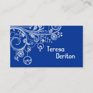 Carte De Visite Tourbillons et oiseaux floraux modernes bleu