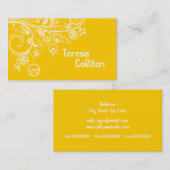 Carte De Visite Tourbillons floraux modernes et oiseaux jaune (Devant / Derrière)