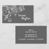 Carte De Visite Tourbillons floraux modernes & oiseaux gris (Devant / Derrière)