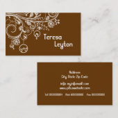 Carte De Visite Tourbillons floraux modernes & oiseaux marron (Devant / Derrière)