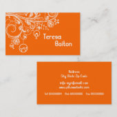 Carte De Visite Tourbillons floraux modernes & oiseaux orange (Devant / Derrière)