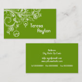 Carte De Visite Tourbillons floraux modernes & oiseaux vert (Devant / Derrière)