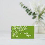 Carte De Visite Tourbillons floraux modernes & oiseaux vert (Debout devant)