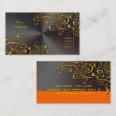 Carte De Visite Tourbillons ornementaux/dorés/acier imitation bros (Devant / Derrière)