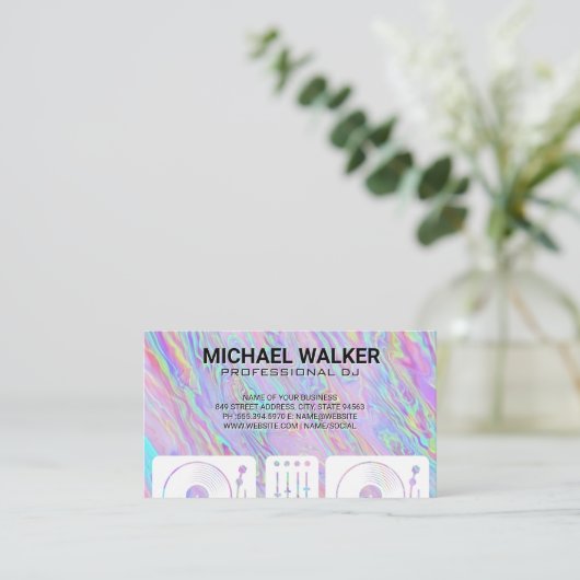 Carte De Visite Tourne-disques | DJ | Iridescente (Debout devant)