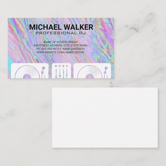 Carte De Visite Tourne-disques | DJ | Iridescente (Devant / Derrière)