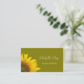 Carte De Visite Tournesol botanique Code QR Boho Olive Green (Debout devant)
