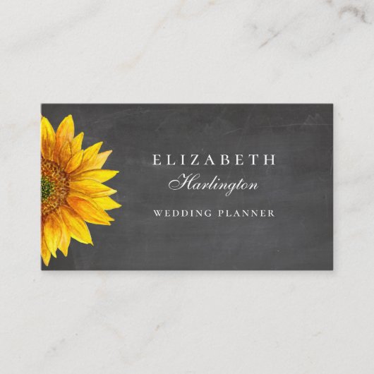 Carte De Visite Tournesol. Fleur rustique. Chalkboard professionne (Devant)