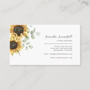 Carte De Visite Tournesol floral Eucalyptus Script Floriste