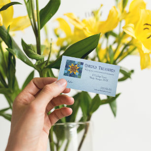 Carte De Visite Tournesol floral sur courtepointe bleu géométrique