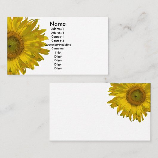 Carte De Visite Tournesol jaune (Devant / Derrière)