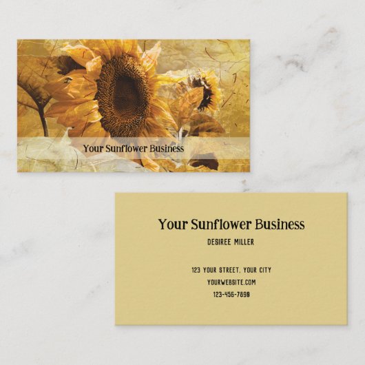Carte De Visite Tournesol Jaune Belle Rustique Pays Floral (Devant / Derrière)