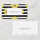 Carte De Visite Tournesol jaune Grandes noires et blanches (Devant / Derrière)