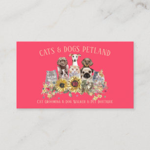 Carte De Visite Tournesol Neon rose chien Walker Cat Groomer anima