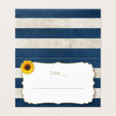 Carte De Visite Tournesol rustique rayures Navy Blue Place Card (Extérieur déplié)