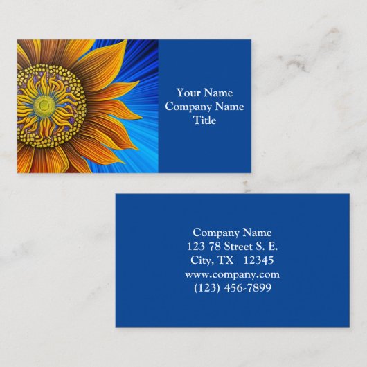 Carte De Visite Tournesol rustique sur bleu (Devant / Derrière)