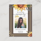 Carte De Visite Tournesol Simple Photo Funéraire Garde (Devant)