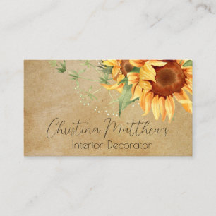 Carte De Visite Tournesols à l'aquarelle sur parchemin rustique