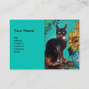 Carte De Visite TOURNESOLS AVEC CHAT, bleu