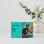 Carte De Visite TOURNESOLS AVEC CHAT, bleu (Debout devant)
