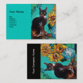 Carte De Visite TOURNESOLS AVEC CHAT, bleu (Devant / Derrière)
