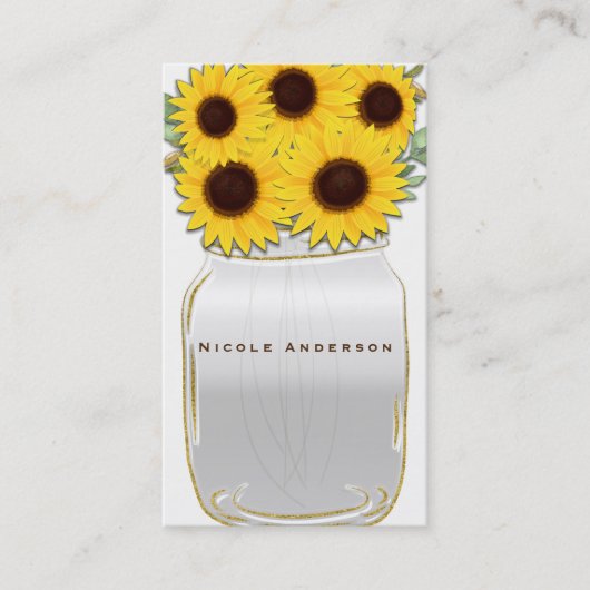 Carte De Visite Tournesols dans un pot Mason Rustique Campagne Chi (Devant)