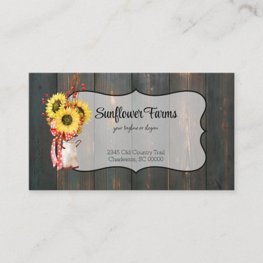 Carte De Visite Tournesols rustiques Bois de grange (Devant)