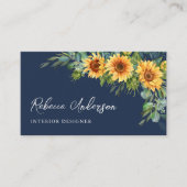 Carte De Visite Tournesols rustiques Eucalyptus Bleu marine Code Q (Devant)
