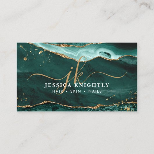 Carte De Visite Tourquoise Agate Gold Parties scintillant Script M (Devant)