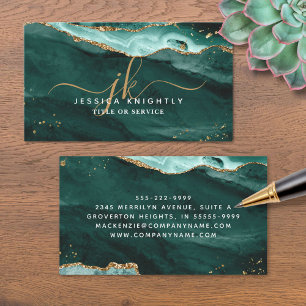 Carte De Visite Tourquoise Agate Gold Parties scintillant Script M