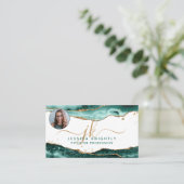 Carte De Visite Tourquoise Agate Gold Script Monogramme Photo (Debout devant)