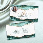 Carte De Visite Tourquoise Agate Gold Script Monogramme Photo
