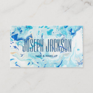 Carte De Visite Tourquoise Royal Blue Swirls Script Cheveux et maq