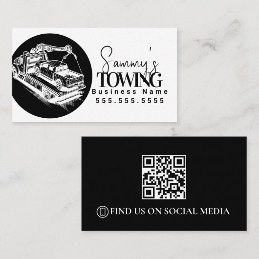 Carte De Visite Towing Services QR Code Black and White (Devant / Derrière)