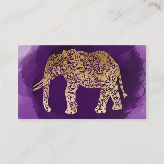 Carte De Visite traçage tribal de pourpre d'éléphant d'or de faux (Devant)