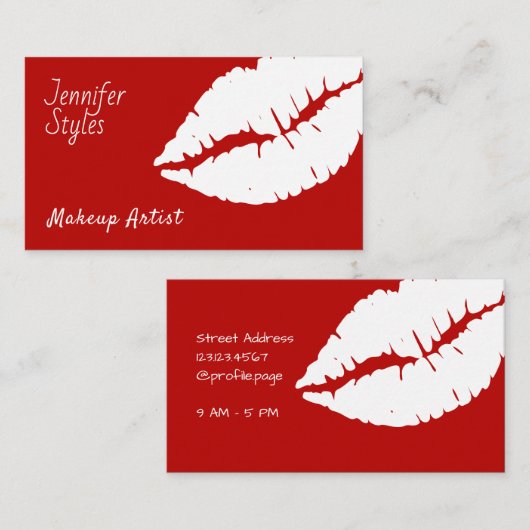 Carte De Visite Trace blanche géante de lèvres de baiser (Devant / Derrière)