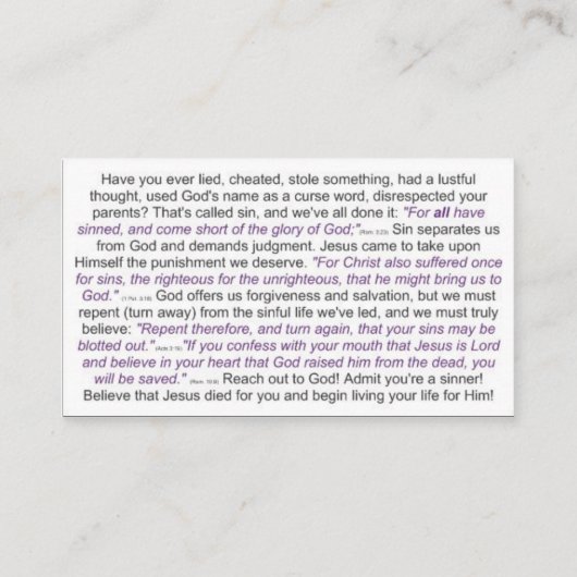 Carte De Visite Tract - Message de salut (Dos)