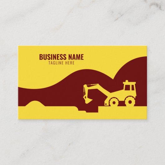 Carte De Visite Tracteur moderne Jaune et Maroon Bâtiment Silhouet (Devant)