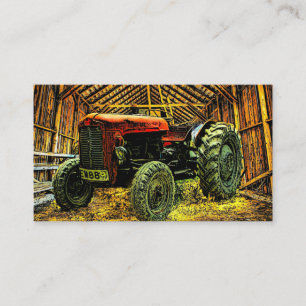 Carte De Visite Tracteur Rouge Antique Grange Rustique