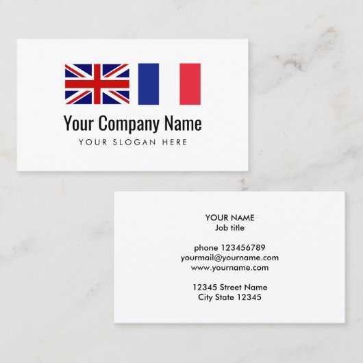 Carte De Visite Traducteur d'anglais-français de services de (Devant / Derrière)