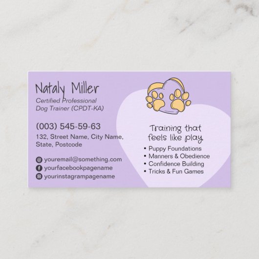 Carte De Visite Trainer de chien mignon Whimsical (Dos)